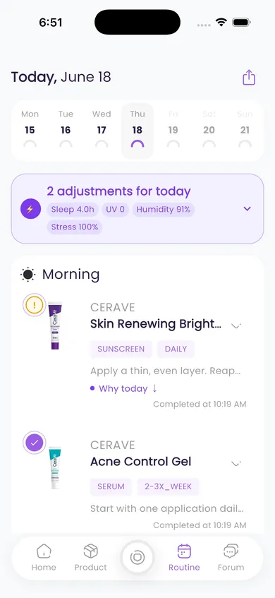 Dynamic routine screen