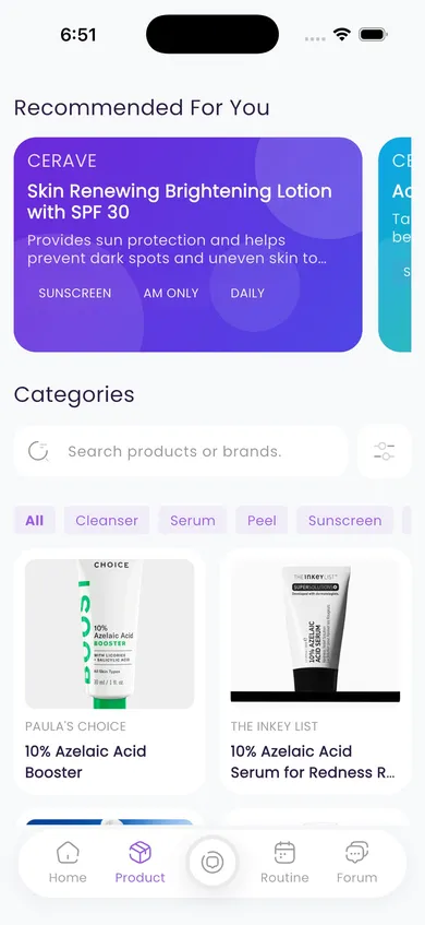 Product recommendations screen